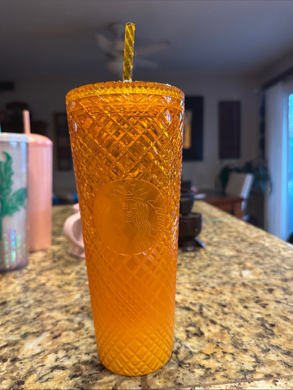 Starbucks Bright Orange Textured Cold Cup with Straw